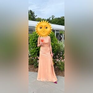 Halston Heritage Peach Sequin & Chiffon Maxi Dress